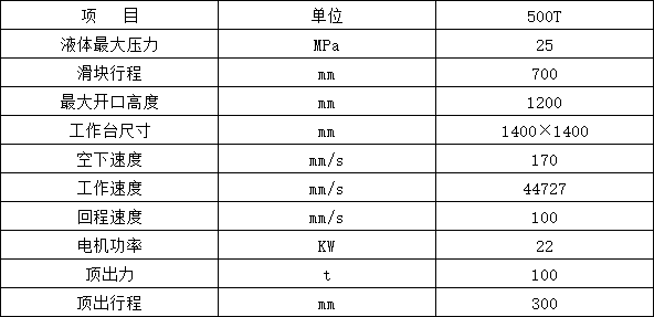 500吨封头液压机参数